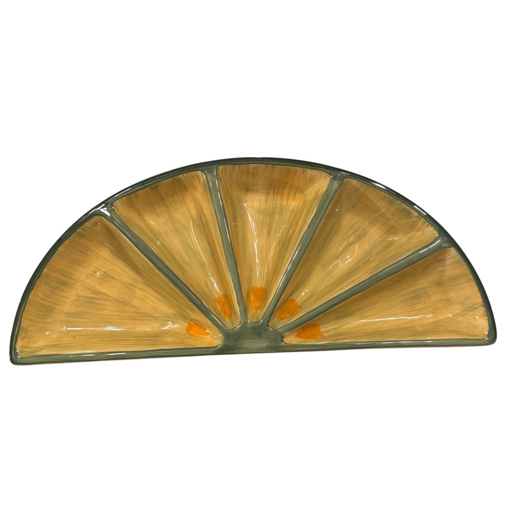 Gibson Everyday Handpainted Ceramic Lemon Serving Platter Tray Citrus Yellow